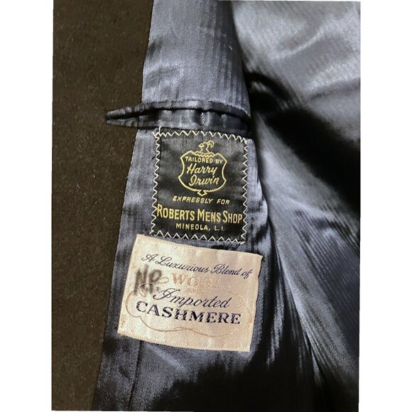 Vintage Mens Cashmere Blend Overcoat L Coat Jacket Single Breasted Neutral - Picture 9 of 10